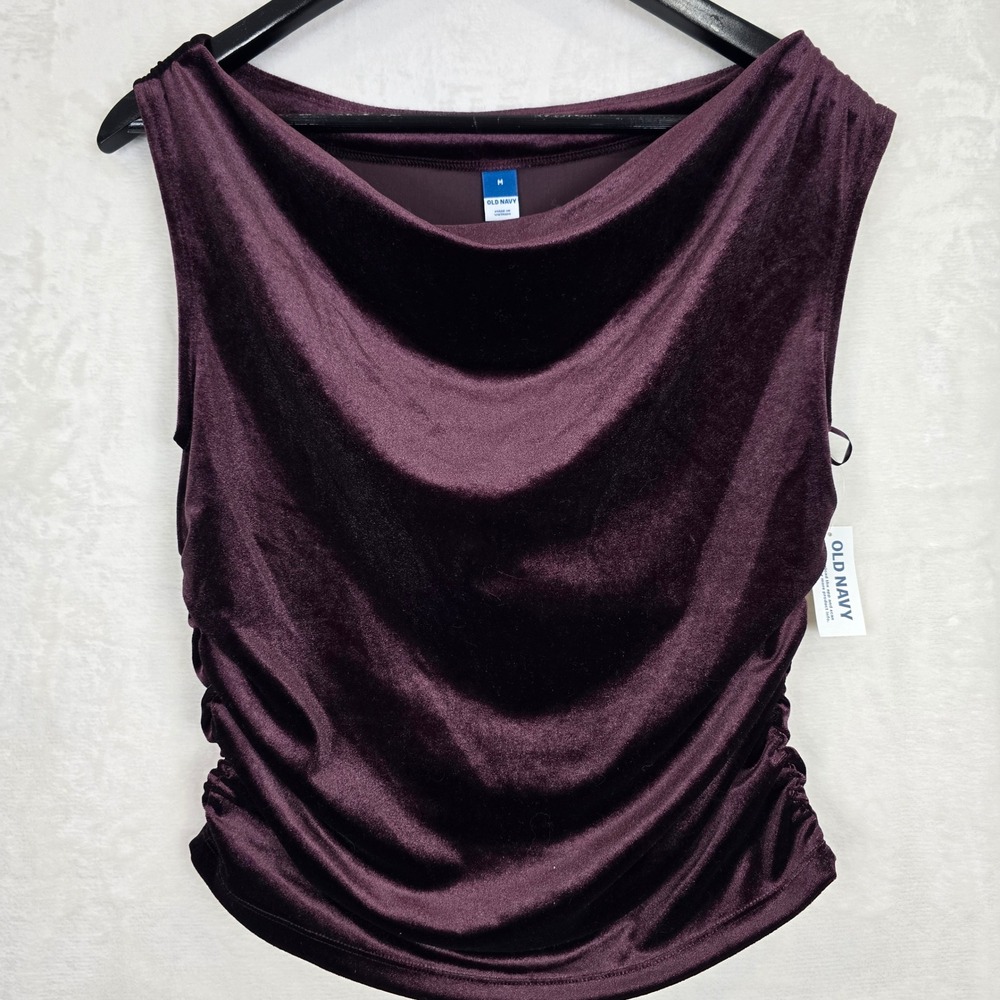 Nwt Womens Velvet Cowl Neck Old Navy Ruched Sleeveless Top‎ Burgundy Wine Medium